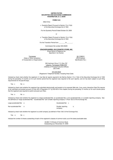 Miniature Cracker Barrel 10-Q Rapport trimestriel  
