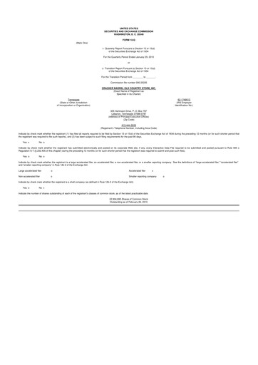 Miniature Cracker Barrel 10-Q Rapport trimestriel  