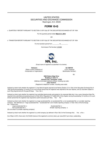 Thumbnail NN, Inc.
 10-Q Quarterly Report FY 