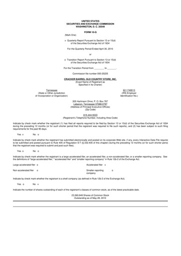 Miniature Cracker Barrel 10-Q Rapport trimestriel  