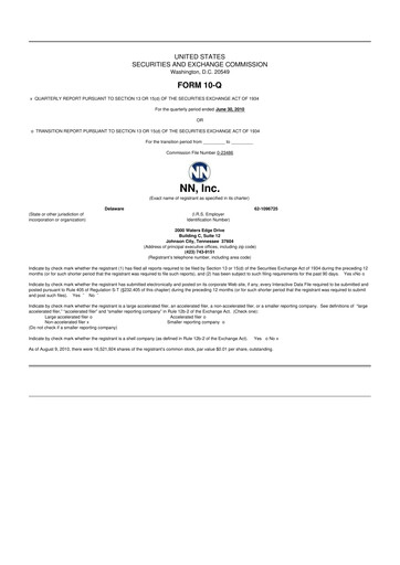 Thumbnail NN, Inc.
 10-Q Quarterly Report FY 