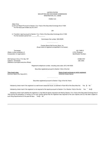 Vorschaubild Cracker Barrel 10-K Jahresbericht 