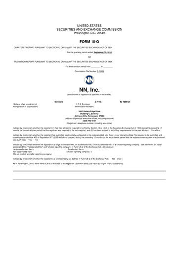 Thumbnail NN, Inc.
 10-Q Quarterly Report FY 