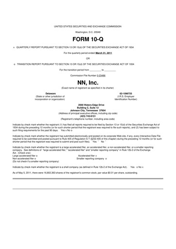 Thumbnail NN, Inc.
 10-Q Quarterly Report FY 