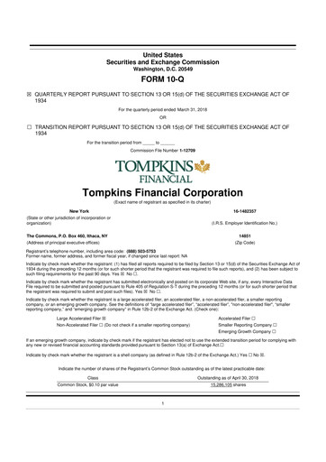 Thumbnail Tompkins Financial 10-Q Quarterly Report FY2018 