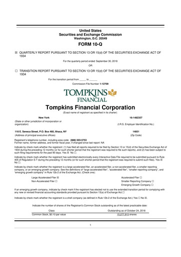 Thumbnail Tompkins Financial 10-Q Quarterly Report FY2018 