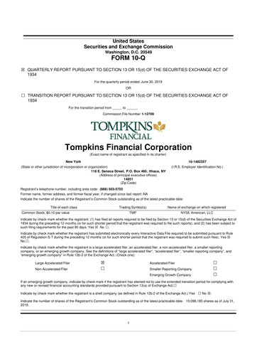 Thumbnail Tompkins Financial 10-Q Quarterly Report FY2019 