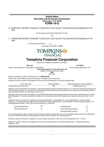 Thumbnail Tompkins Financial 10-Q Quarterly Report FY2019 