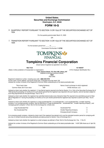 Thumbnail Tompkins Financial 10-Q Quarterly Report FY2020 