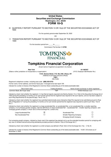 Thumbnail Tompkins Financial 10-Q Quarterly Report FY2020 