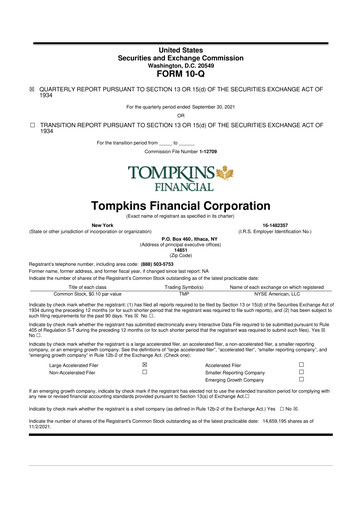Thumbnail Tompkins Financial 10-Q Quarterly Report FY2021 