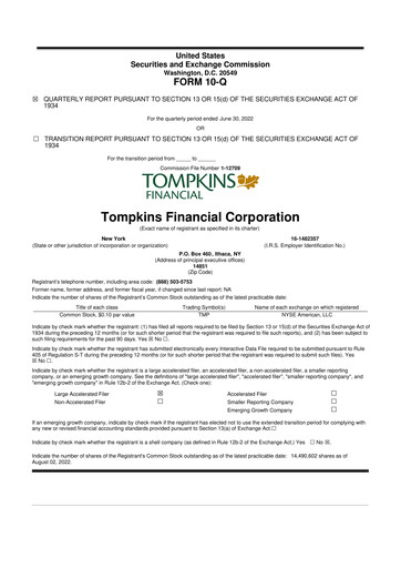 Thumbnail Tompkins Financial 10-Q Quarterly Report FY2022 