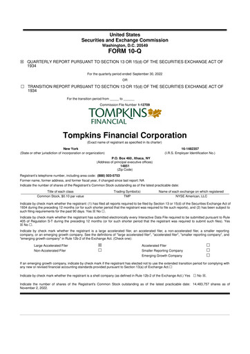 Thumbnail Tompkins Financial 10-Q Quarterly Report FY2022 