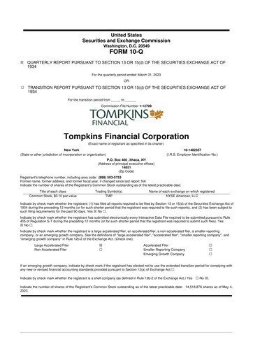 Thumbnail Tompkins Financial 10-Q Quarterly Report FY2023 