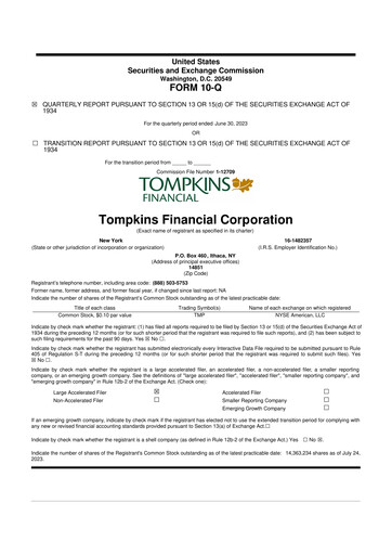 Thumbnail Tompkins Financial 10-Q Quarterly Report FY2023 
