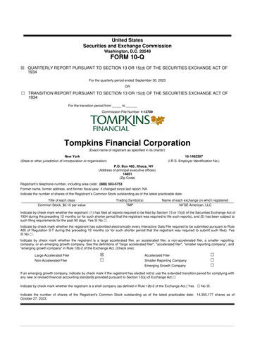 Thumbnail Tompkins Financial 10-Q Quarterly Report FY2023 
