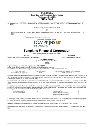 Thumbnail Tompkins Financial 10-Q Quarterly Report FY2024 