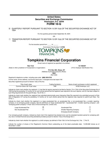 Thumbnail Tompkins Financial 10-Q Quarterly Report FY2024 