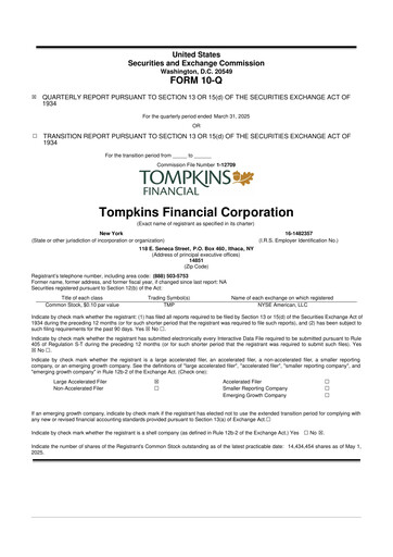 Thumbnail Tompkins Financial 10-Q Quarterly Report FY2025 