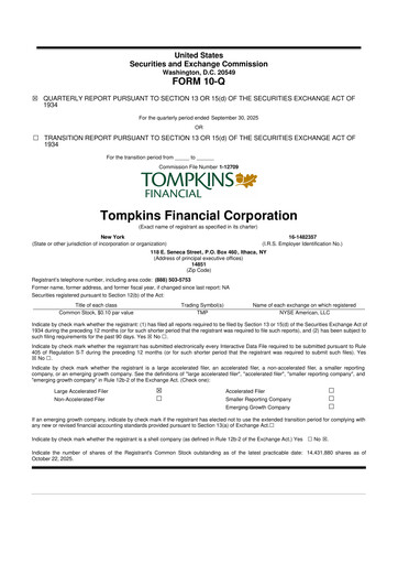 Thumbnail Tompkins Financial 10-Q Quarterly Report FY2025 
