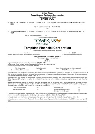 Thumbnail Tompkins Financial 10-Q Quarterly Report FY 