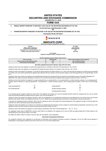 Miniature INNOVATE Corp. 10-K Rapport annuel 2025