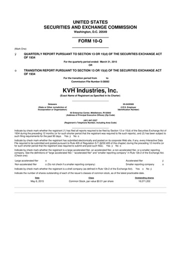 Thumbnail KVH Industries
 10-Q Quarterly Report FY2015 