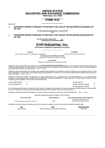 Thumbnail KVH Industries
 10-Q Quarterly Report FY2019 
