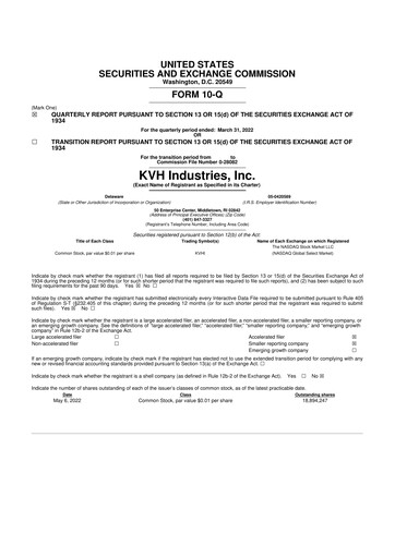 Thumbnail KVH Industries
 10-Q Quarterly Report FY2022 