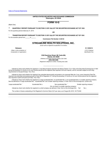 Thumbnail Streamline Health Solutions 10-Q Quarterly Report FY2015 