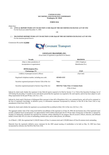 Thumbnail Covenant Logistics
 10-K Annual Report 