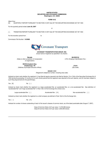 Thumbnail Covenant Logistics
 10-Q Quarterly Report FY 