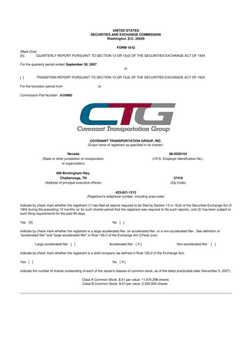 Thumbnail Covenant Logistics
 10-Q Quarterly Report FY 