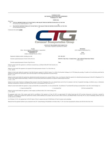 Thumbnail Covenant Logistics
 10-K Annual Report 