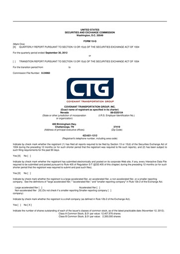 Thumbnail Covenant Logistics
 10-Q Quarterly Report FY2012 