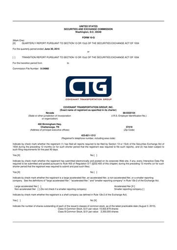 Thumbnail Covenant Logistics
 10-Q Quarterly Report FY2015 
