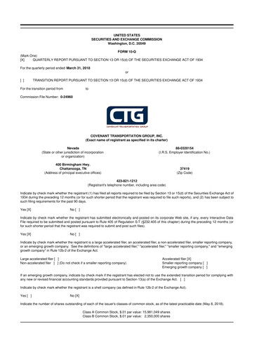 Thumbnail Covenant Logistics
 10-Q Quarterly Report FY2018 