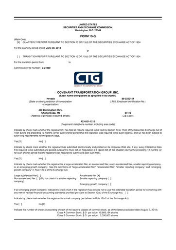Thumbnail Covenant Logistics
 10-Q Quarterly Report FY2018 