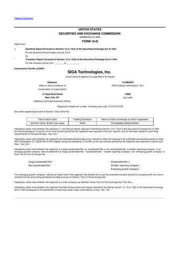 Thumbnail SIGA Technologies 10-Q Quarterly Report FY2019 