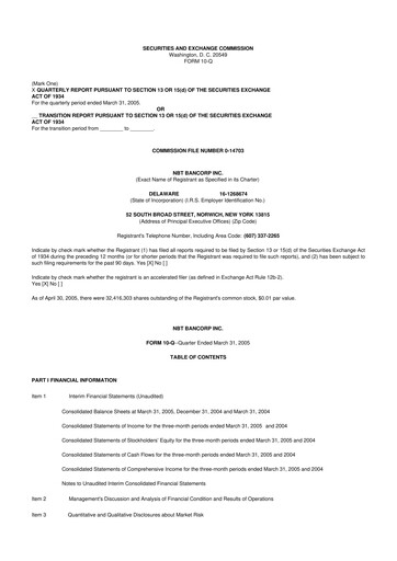 Thumbnail NBT Bancorp 10-Q Quarterly Report FY 