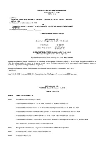 Thumbnail NBT Bancorp 10-Q Quarterly Report FY 