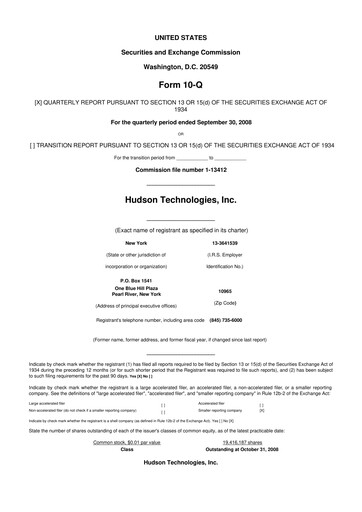 Thumbnail Hudson Technologies 10-Q Quarterly Report FY 
