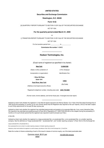 Thumbnail Hudson Technologies 10-Q Quarterly Report FY 