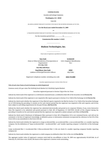 Thumbnail Hudson Technologies 10-K Annual Report 