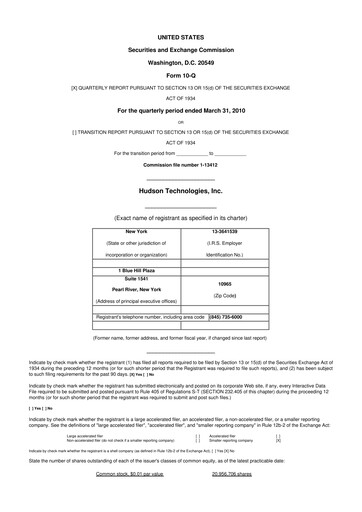 Thumbnail Hudson Technologies 10-Q Quarterly Report FY 