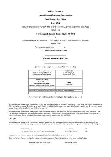 Thumbnail Hudson Technologies 10-Q Quarterly Report FY 