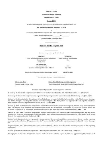 Thumbnail Hudson Technologies 10-K Annual Report 
