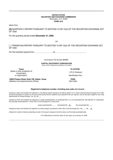 Miniature Capital Southwest Corporation 10-Q Rapport trimestriel  