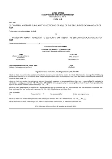 Miniature Capital Southwest Corporation 10-Q Rapport trimestriel  