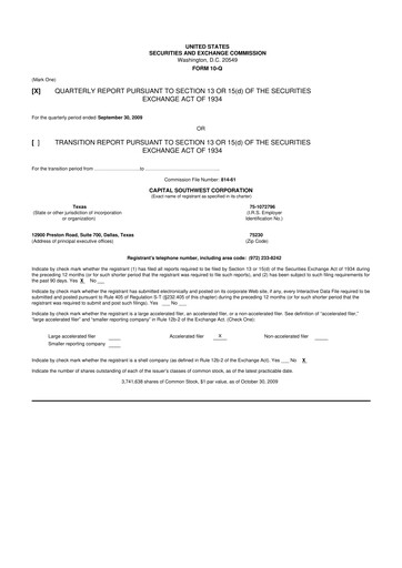 Miniature Capital Southwest Corporation 10-Q Rapport trimestriel  